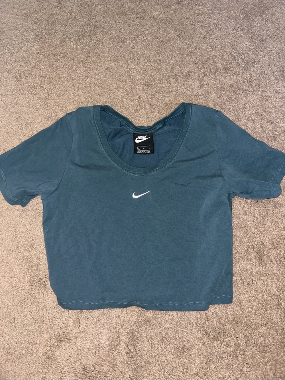 Nike Teal Blue Short Sleeve Swoosh Crop Top